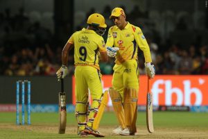 MS Dhoni captain of the Chennai Superkings and Ambati Rayudu of the Chennai Superkings